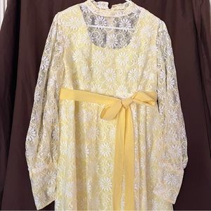 Rare 1970’s Vintage Hand Sewn Canary Yellow Wedding Gown. Misses size 16